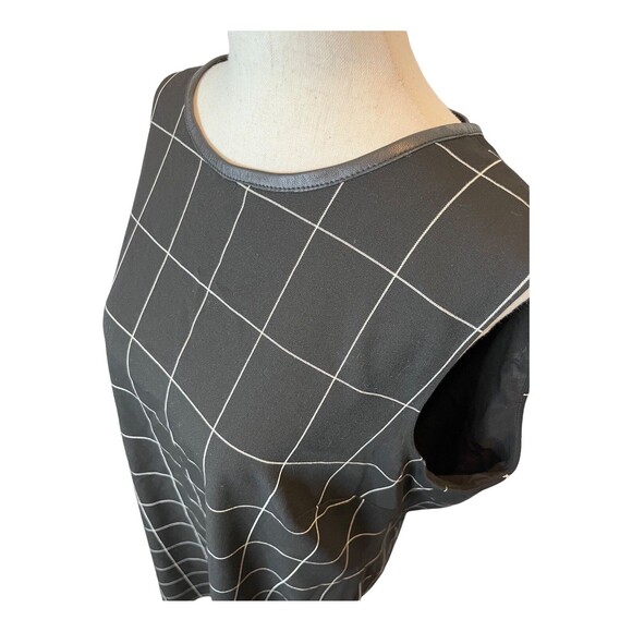 LAUREN Ralph Lauren Leather Trim Windowpane Plaid Shift Dress Black Size 16 - Picture 6 of 9